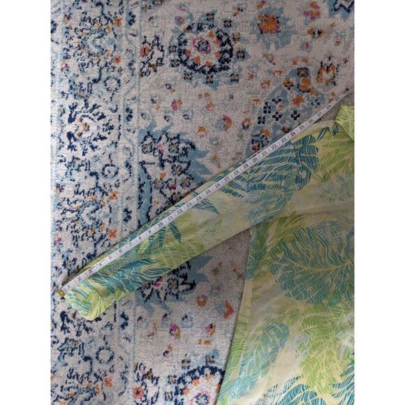 Peck & Peck Blue and Green Tropical Leaf Print Chiffon Roll Tab Tunic - L - Picture 8 of 9